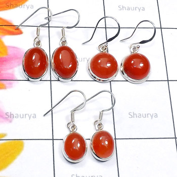 3 Pair Carnelian Cab C - SVP910-Cab Carnelian Made in 925 Silver 3 Pair Earring Wholesale