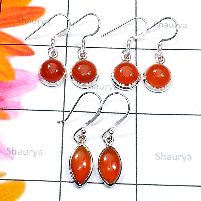3 Pair Carnelian Cab E - SVP910-Cab Carnelian Made in 925 Silver 3 Pair Earring Wholesale