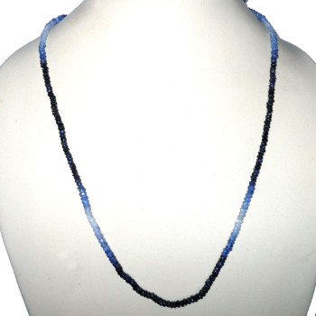 Natural Blue Sapphire cut O - BDN976- Genuine gemstone with 925 sterling silver Beads Necklace