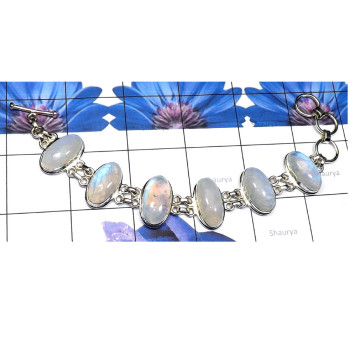 Rainbow Moonstone C - SPB947-Cab Rainbow Moonstone 925 Sterling Silver Trendy Bracelet