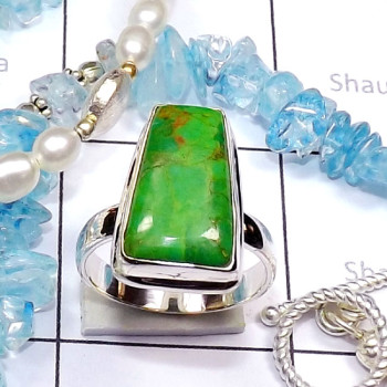 Green Turquoise A - PSR899-925 Plain Silver Green Turquoise Handmade Ring