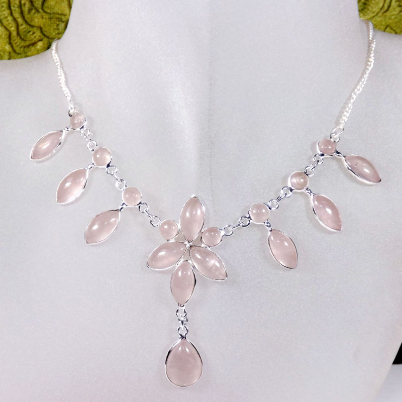 18 inch Rose Quartz D - SCN996-Sterling 925 Silver Genuine Gemstone 18 inch  Handmade Be
