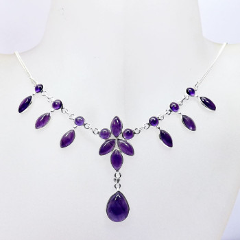 19 inch Amethyst Cab I - SCN996-Sterling 925 Silver Genuine Gemstone 18 inch  Handmade Be