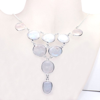18 inch Rainbow Moonstone Cut D - SCN992-Sterling 925 Silver 18 inch Bezel Setting Cut Gemstone Ch