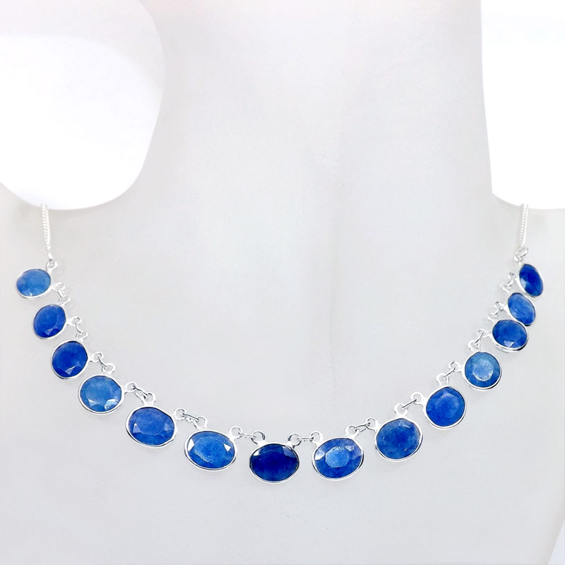 18 inch Blue Sapphire Corundum F - SCN984-Genuine Cut n Cab Gemstone 18 inch 925 Silver Bezel Setti