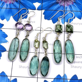 3 Pair Apatite C - BZE930-Beautiful Apatite Cut with Semiprecious Gemstone 925 Silv