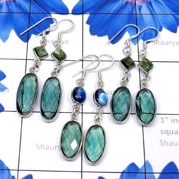 3 Pair Apatite D - BZE930-Beautiful Apatite Cut with Semiprecious Gemstone 925 Silv