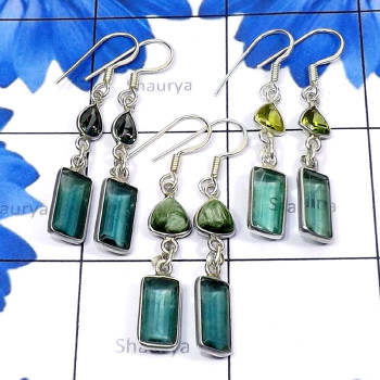 3 Pair Apatite G - BZE930-Beautiful Apatite Cut with Semiprecious Gemstone 925 Silv