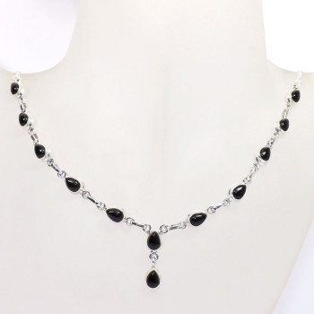 18 inch Black Onyx B - SDN966-Superior 925 Silver with Semiprecious Cut n Cab Gemstone