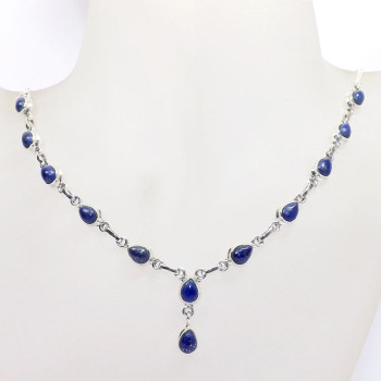 18 inch Lapis Cab C - SDN966-Superior 925 Silver with Semiprecious Cut n Cab Gemstone