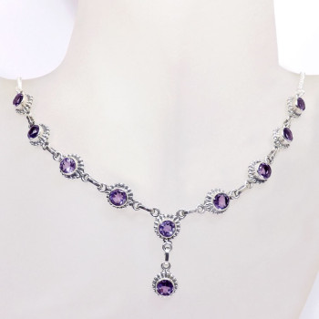 18 inch Amethyst cut A - SDN965-Round Shape Genuine Gemstone Made in 925 18 inch Silver F