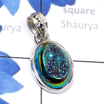 Window Druzy A - DZP979-Solid 925 Silver with Window Druzy Plain Stunning Pendant