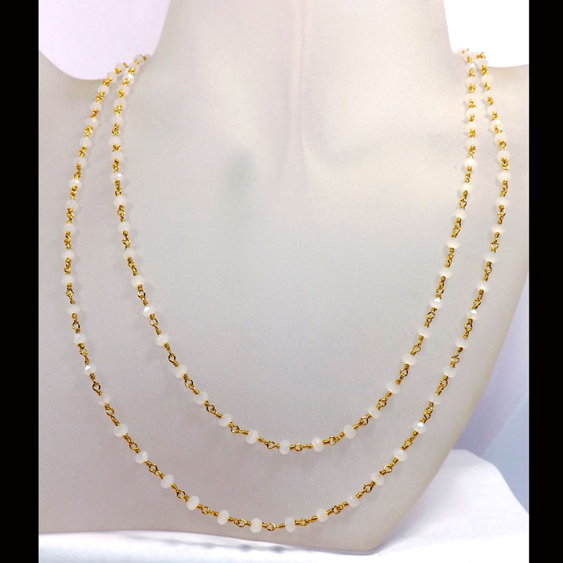 36 inch White Hydro H - BDN970-36 inch Brass Gold Plated Vermeil Lab Created Hydro Beads