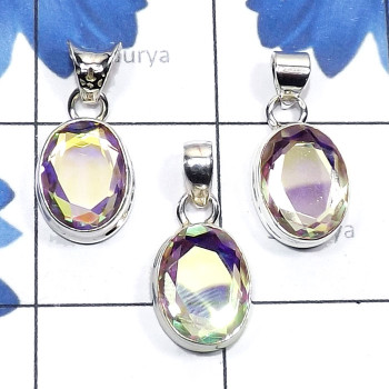 3 Pcs Rainbow Mystic C - SVP868-925 Sterling Silver 3 Pcs Rainbow Mystic Lightweight Smal