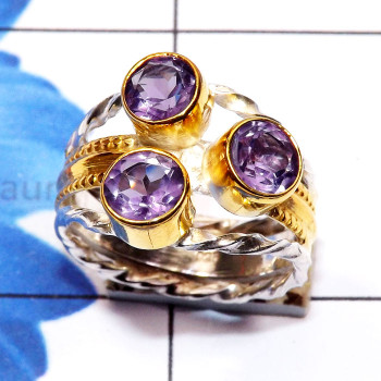 Amethyst Cut A - STR956-Semiprecious Three Gemstone Made in 925 Silver Gold Rhodi