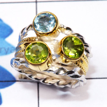 Peridot O - STR956-Semiprecious Three Gemstone Made in 925 Silver Gold Rhodi