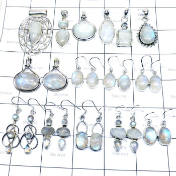 16 Pcs Rainbow moonstone lot A - WSL998- Blue fire Rainbow moonstone gems with 925 Sterling silve