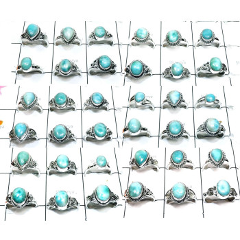 20Pcs Larimar Wholesale Combo Lot O - WSL996 Genuine Larimar Soli 925 Sterling Silver Ring Lot  Ring Size - 5to 9US