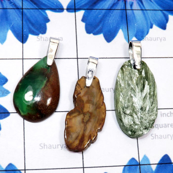 3 Pcs Chrysoprace, Petrified wood, n Seraphinite Rough A - SDP862-Semiprecious Rough Gemstone 925 Sterling Silver 3 Pcs Dri