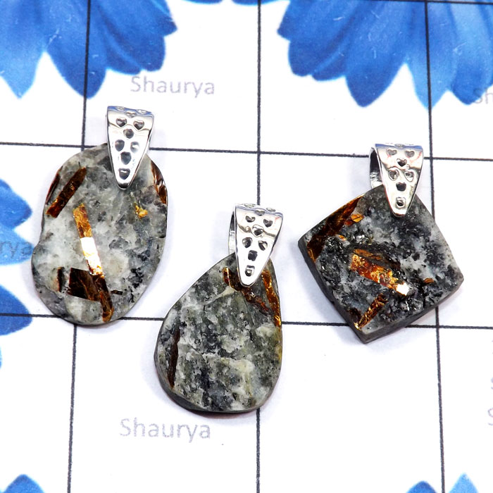 3 Pcs Astrophyllite Rough C - SDP862-Semiprecious Rough Gemstone 925 Sterling Silver 3 Pcs Dri