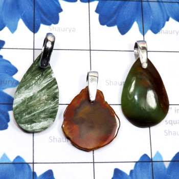 3 Pcs Chrysoprace, Petrified wood, n Seraphinite Rough D - SDP862-Semiprecious Rough Gemstone 925 Sterling Silver 3 Pcs Dri