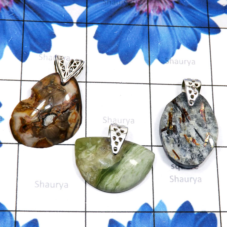 3 Pcs Green Pietersite, Astrophyllite Rough, Petrified Wood G - SDP862-Semiprecious Rough Gemstone 925 Sterling Silver 3 Pcs Dri