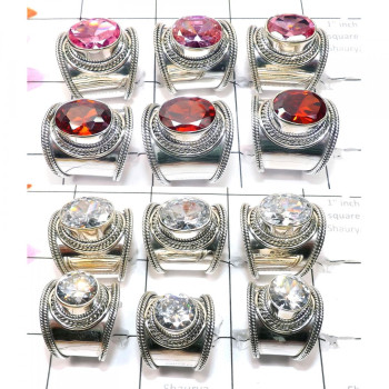 12 Pcs CZ cut stones B - WSL994- Wholesale Designer Rings combo lots with 925 sterling si