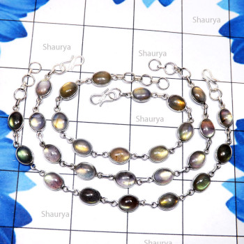 3 Pcs Green, Yellow, Blue Fire Labradorite D - SBB922-Green, Yellow n Blue Fire Cab Labradorite Made in 925 Sil