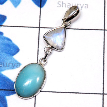 Blue Aragonite, Rainbow Cut E - SBA999-Blue Aragonite with Semiprecious Gemstone 925 Sterling Si