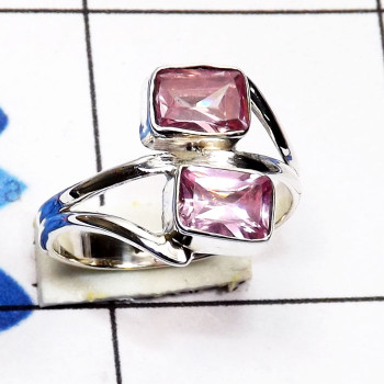 Rose Quartz A - SDR783-Semiprecious Cut Two Gemstone 925 Sterling Silver Handmad