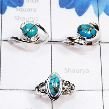 3 Pcs Blue Copper Turquoise E - RBS972-Blue Copper Turquoise 925 Silver Manufacturer 3 Pcs Whole