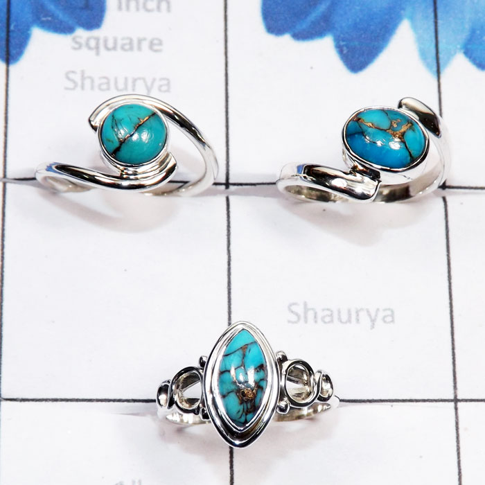 3 Pcs Blue Copper Turquoise E - RBS972-Blue Copper Turquoise 925 Silver Manufacturer 3 Pcs Whole
