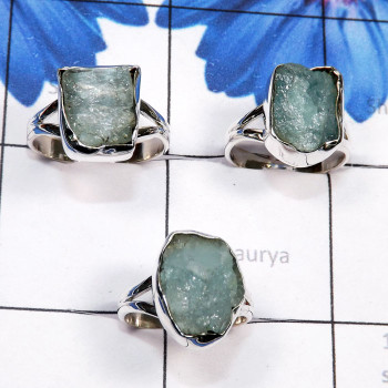 3 Pcs Aquamarine Rough O - SVP863-Aquamarine Rough Gemstone Made in 925 Silver 3 Pcs Plain