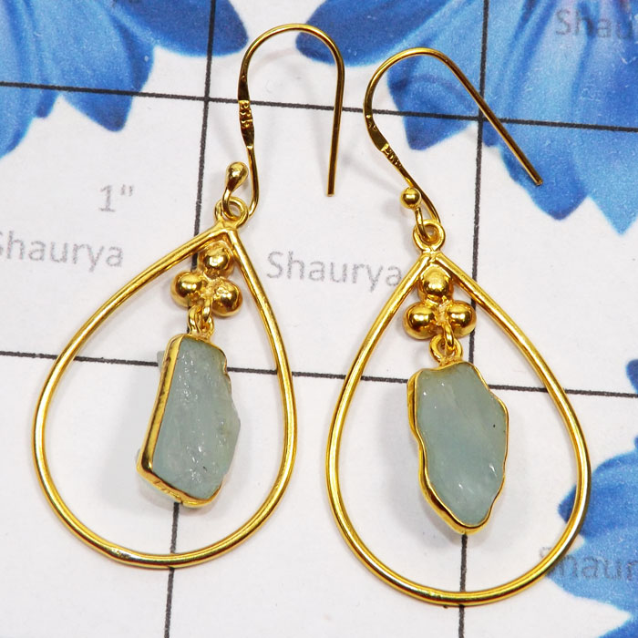 Aquamarine Rough D - SGE948-Semiprecious Cut n Cab Gemstone 925 Silver Gold Plated Ve