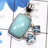 Blue Aragonite, Blue Topaz G - SBA990-925 Silver Manufacturer Blue Aragonite with Semiprecious