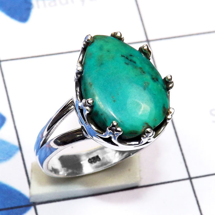 Tibet Turquoise A - SDR781-Genuine Cut n Cab Gemstone Made in 925 Silver Handmade Wh