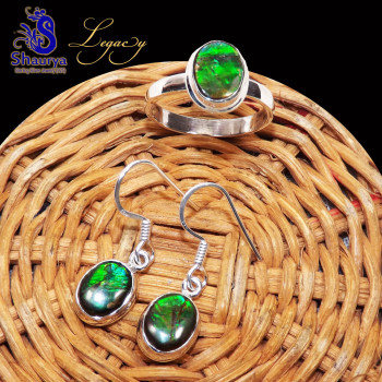 2 Pcs Ammolite Set B - ALG979-Ammolite Gemstone 925 Sterling Silver Earring with Ring,