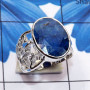 Blue Sapphire Corundum C - SCR893-12x16 Oval 925 Sterling Silver Casting Ring with Kynite,