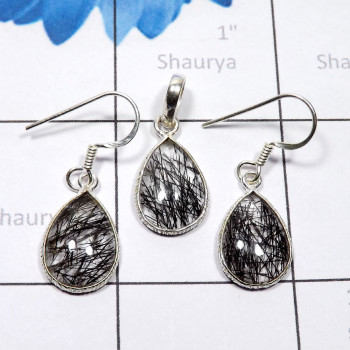 2 Pcs Black Rutile Set A - SBP939-Wholesale Bezel Jewelry with Black Rutile Made in 925 Ste