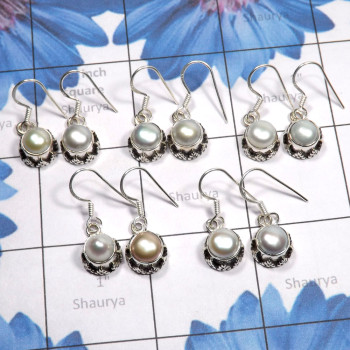5 Pair Pearl O - PPE990-5 Pair Pearl Gemstone 925 Sterling Silver Earring Handmad