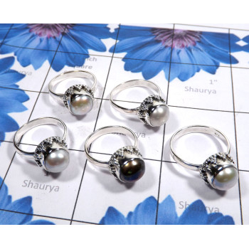 5 Pcs Pearl A - PPR993-Pure 925 Silver 5 Pcs Pearl Ring Lot