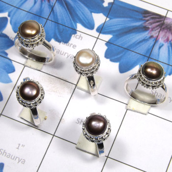 5 Pcs Pearl B - PPR993-Pure 925 Silver 5 Pcs Pearl Ring Lot
