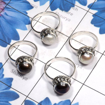 4 Pcs Pearl D - PPR993-Pure 925 Silver 5 Pcs Pearl Ring Lot