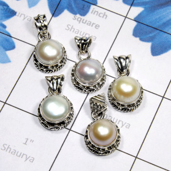 5 Pcs Pearl A - SPP991-5 Pcs Wholesale Pearl Pendant Lot Made in 925 Sterling Si