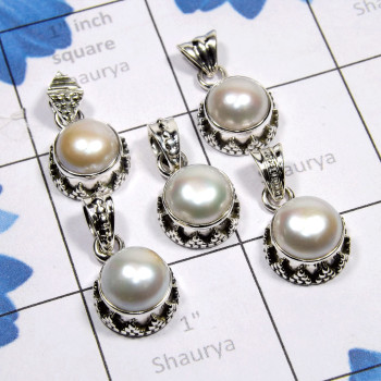 5 Pcs Pearl B - SPP991-5 Pcs Wholesale Pearl Pendant Lot Made in 925 Sterling Si
