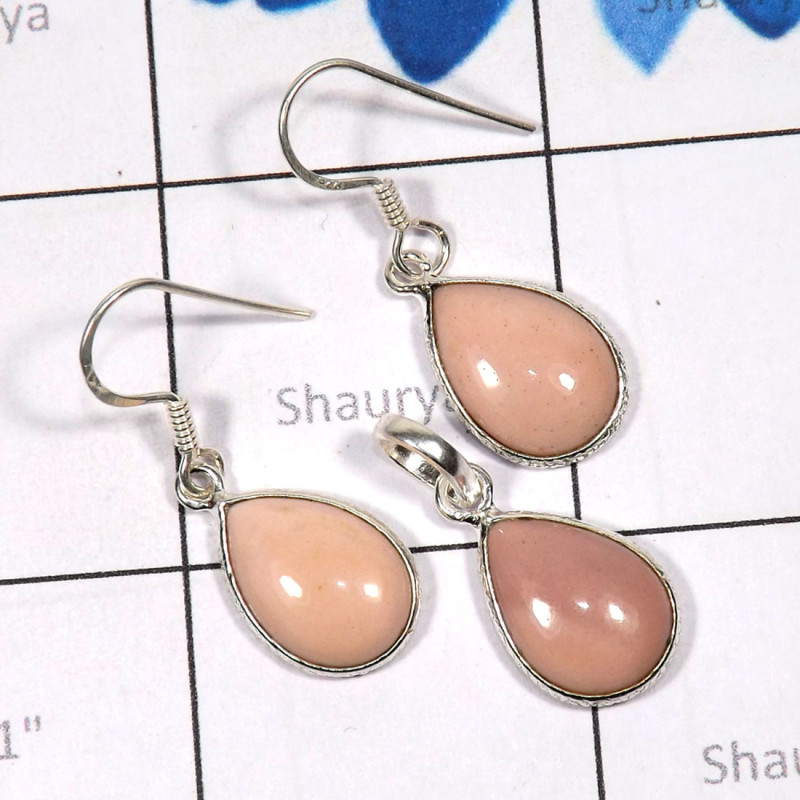 2 Pcs Pink Opal Set A - SBP920-Bejal Bracelet Pendant Earring Pink Opal Set 925 Sterling