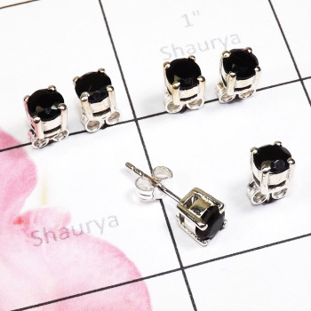 Black Onyx Cut 3 Pair Stud Earrings A - SSE938 - Exclusive 3 Pair Multi Cut Gem Stone 925 Sterling Silve