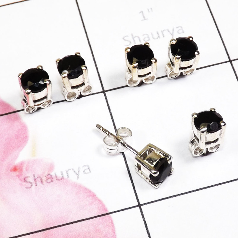 Black Onyx Cut 3 Pair Stud Earrings A - SSE938 - Exclusive 3 Pair Multi Cut Gem Stone 925 Sterling Silve