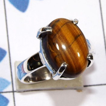 Tiger Eye C - SPR956 - Beautiful Prong Setting Ring Indian Factory Made With 9