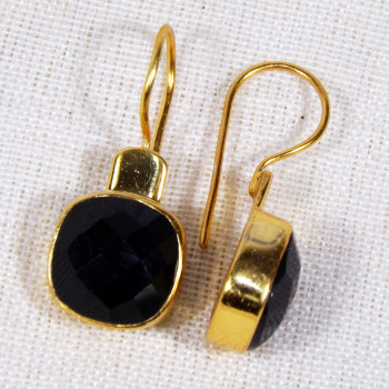 Black Onyx Cut B - BGE997-9to12mm Cushion Sterling Silver 18 crt Gold Plated Checke